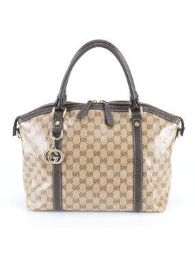 Gucci GG Crystal Leather Tote Shoulder Hand Brown